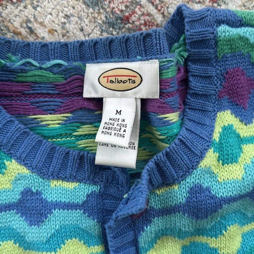 Vintage Multicolor Cardigan Knit Sweater Talbots Size Medium M - Picture 2 of 2